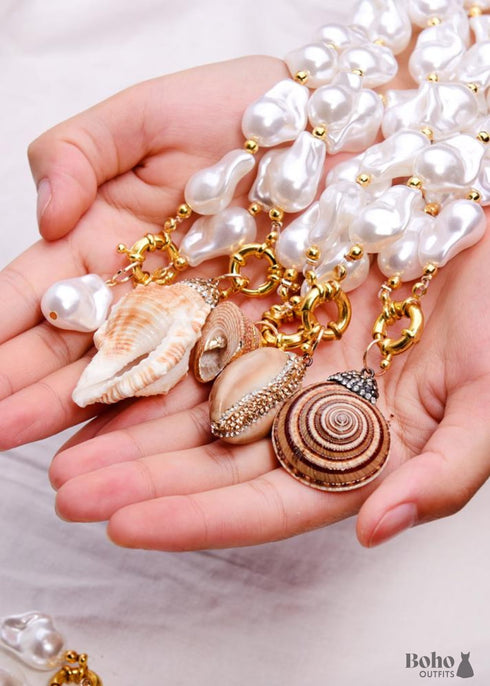 Boho Necklace, White Peal Sea Shell